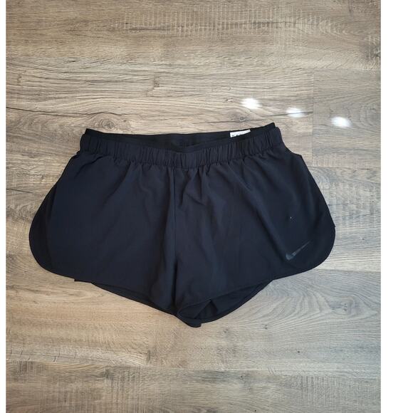 Nike Pants - NIKE Dri Fit Women's Black Running Layered Athletic Shorts L Fly away sides